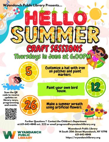 Further Questions ?  Contact the Children’s Department   at 631-643-4848 ext. 222 or email programs@wyandanchlibrary.org