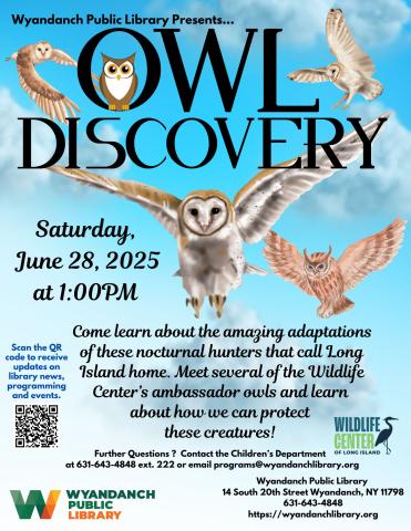 join us as we learn about the amazing adaptations of these nocturnal hunters that call Long Island home. Meet several of the Wildlife Center’s ambassador owls and learn about how we can protect them. 
